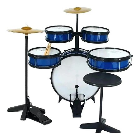 Bateria Criança Infantil Rock Baby Azul Completo + Chimbal