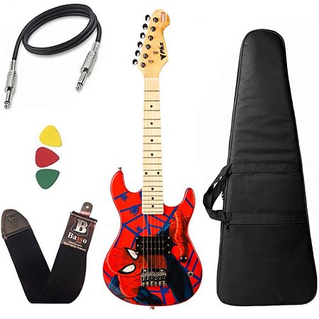 Kit Guitarra Infantil Criança Spider Man Phx Marvel Capa Bag