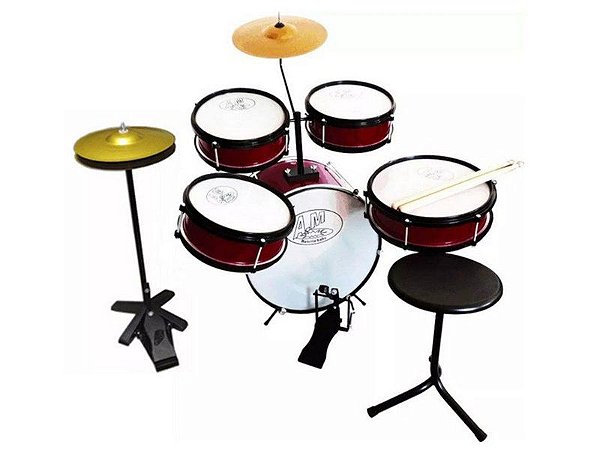 Bateria Criança Infantil Rock Baby Vermelho Completo Chimbal