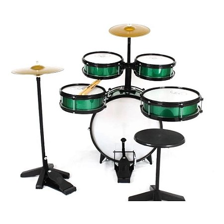 Bateria Criança Infantil Rock Baby Verde Completo + Chimbal