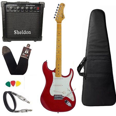 Kit Guitarra Tagima tg530 vermelho com caixa guitarra para iniciante barato com Nf