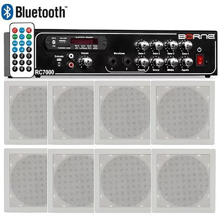 Kit Som Ambiente Borne Rc7000 Usb Fm  8 Arandelas Quadradas