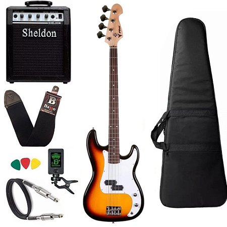 Kit Baixo Precision PHX PBS So 4 Sunburst Cordas Amplificador Sheldon