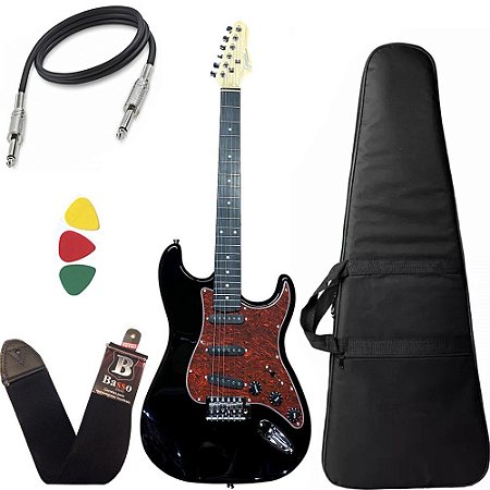 Kit Guitarra Giannini G100 Strato Preto e Vinho Capa Bag