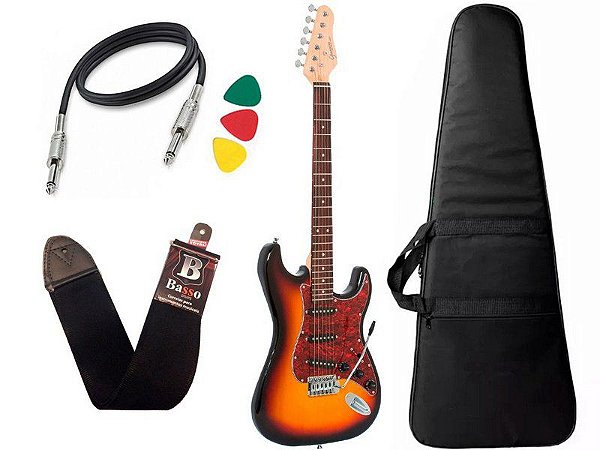 Kit Guitarra Giannini G100 Sunburst e Vinho Capa Bag