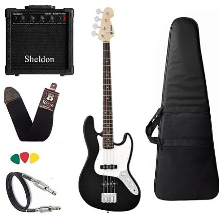 Baixo Phx Jb 4 cordas JazzBass Preto amplificador cubo sheldon
