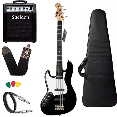 Baixo Canhoto Phx Jb 4 cordas Jazz Bass Preto amplificador sheldon
