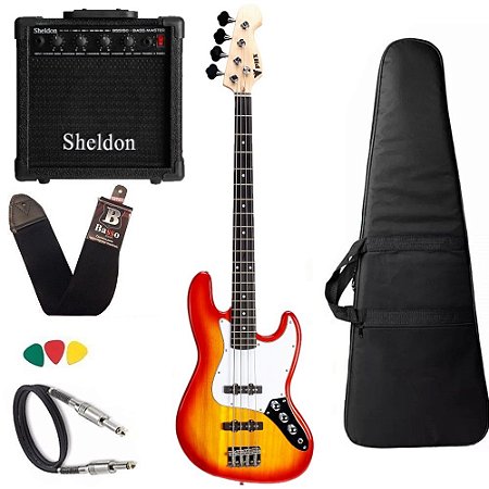 Baixo 4 Cordas Phx Jb 4 Jazz Bass Cherry Burst Caixa Sheldon