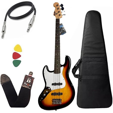 Baixo 4 Cordas Canhoto Phx Jb 4 Jazz Bass Sunburst Capa Alça