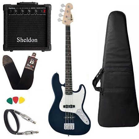 Baixo 4 Cordas Phx Jb Jazz Bass Azul Escuro Marinho Sheldon