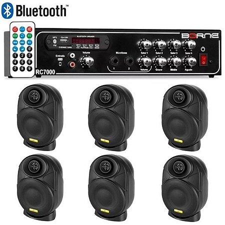 Kit Som Ambiente Borne Rc7000 Usb Fm + 6 Elips LL audio 4"