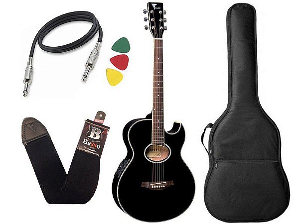 Kit Violão Eagle Gl36 preto Daddario Eletrico Afinador novo