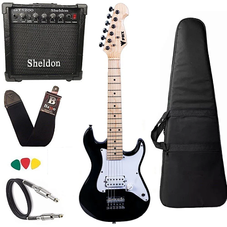 Guitarra Infantil Phx Isth 1/2 Preto Amplificador Sheldon