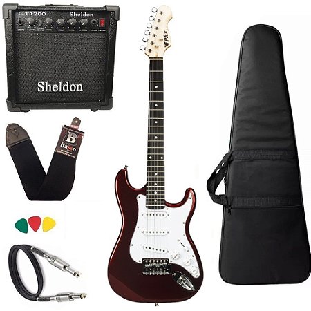 Kit Guitarra infantil Phx Ist1 Vermelho 3/4 Caixa Amplificador Sheldon