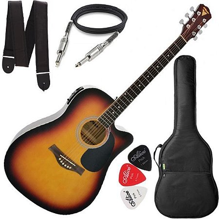 Violao Eletrico Aço Phx Folk Px199 Sunburst Afinador Capa