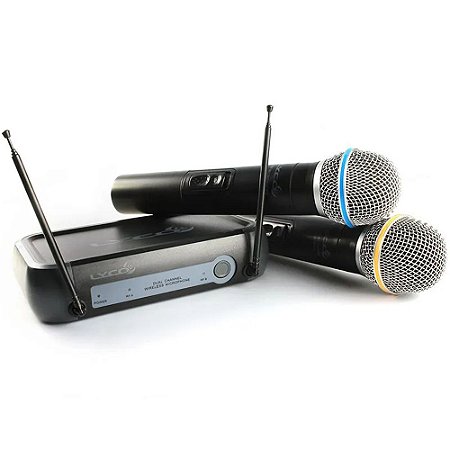 Microfone Sem Fio Duplo Lyco Vh02 Max Mm Profissional De Mão