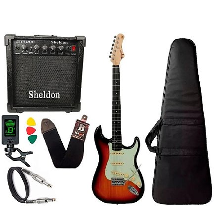 Kit Guitarra Tagima Tg500 Sunburst caixa amplificador Sheldon