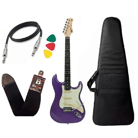 Kit Guitarra Tagima Tg500 Roxo Metallic Purple correia Capa Bag