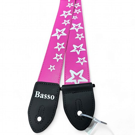 Alça Correia Basso Sf 71 Estrelas Rosa  Guitarra Violao Baixo
