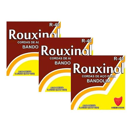 Kit 3 Encordoamentos Rouxinol Bandolim R40 + Palheta Brinde