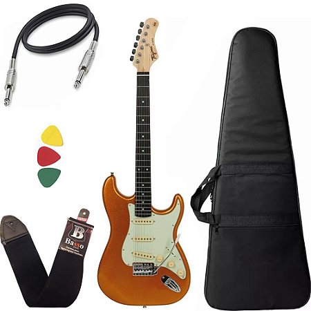 Kit Guitarra Tagima Tg500 Dourado Gold Woodstock Capa Bag Alça