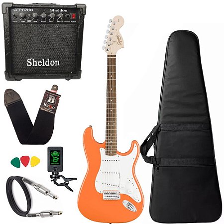 Guitarra Squier Affinity Stratocaster Laranja Amplificador