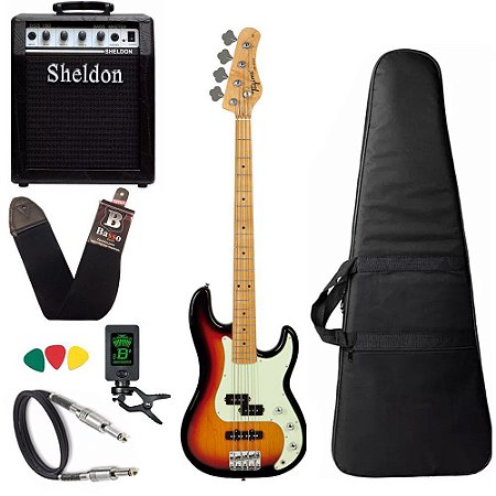 Kit Baixo Tagima Tw65 Woodstock Precision Sunburst Amplificador Sheldon