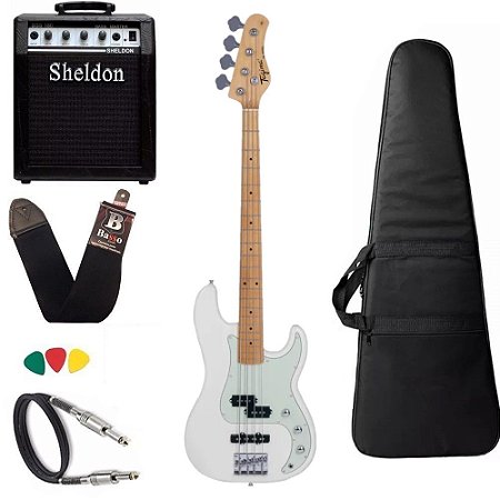 Kit Baixo Tagima Tw65 Woodstock precision Branco Amplificador Sheldon