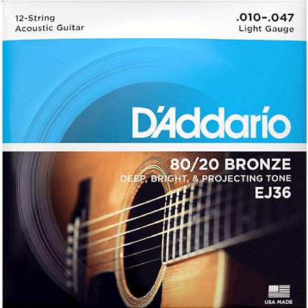 Encordoamento Daddario Violão 010 Aço Bronze 12 cordas Ej36