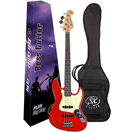 Baixo SX SJB62 Fr Vermelho Jazz Bass 4 Cordas Capa