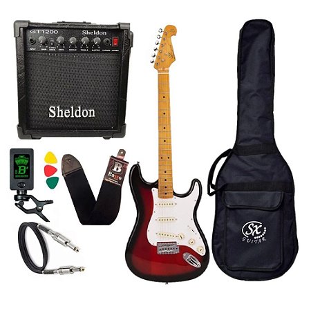 Kit Guitarra Sx Vintage Sst57 Sunburst S Plus Amplificador Sheldon