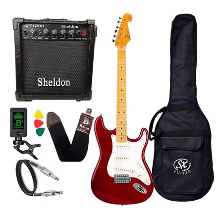 Kit Guitarra Sx Vintage Sst57 Vermelho S Plus Amplificador Sheldon