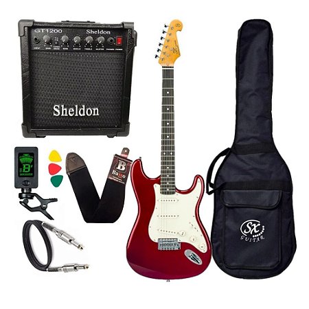 Kit Guitarra Sx Vintage Sst62 Vermelho Amplificador Sheldon