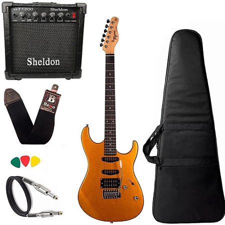 Kit Guitarra Tagima Tg510 Dourado Gold Amplificador Sheldon