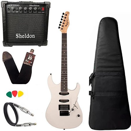 Kit Guitarra Tagima Tg510 Branco WH DF Cubo Amplificador Sheldon