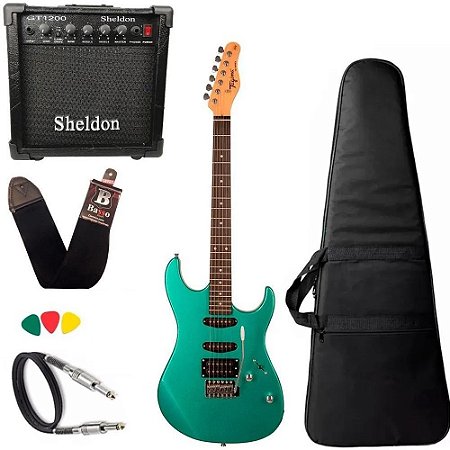 Kit Guitarra Tagima Tg510 Verde Surf Green Amplificador Sheldon