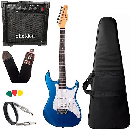 Kit Guitarra Tagima Tg520 Azul Metálico Amplificador Sheldon