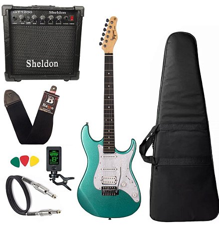 Kit Guitarra Tagima Tg520 Verde Metálico Amplificador Sheldon