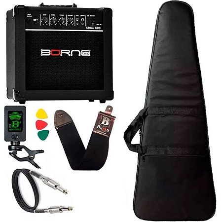 Kit Para Guitarra Amplificador Borne G30 Capa Cabo Correia