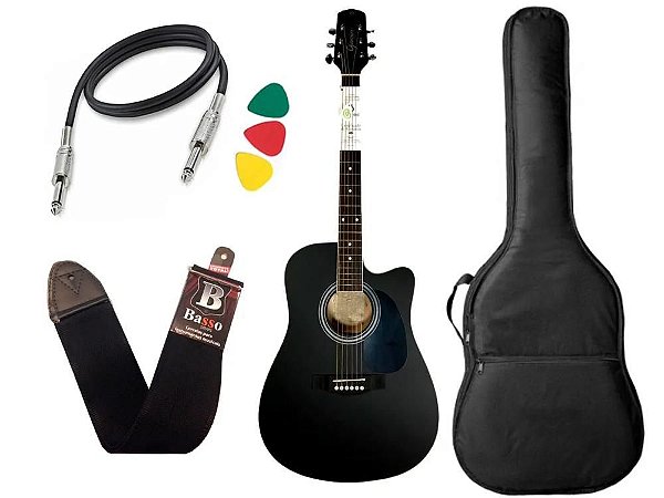 Kit Violão Folk Giannini Gdc1 Ceq Preto Fosco Capa Bag