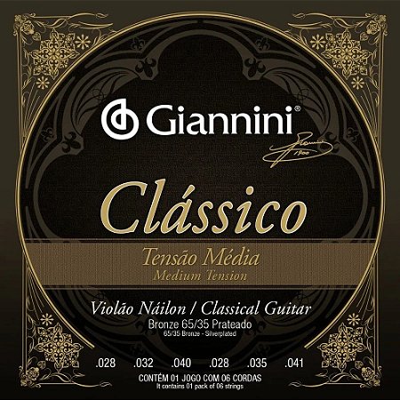 Encordoamento Giannini Clássico Violão Nylon Tensão Média