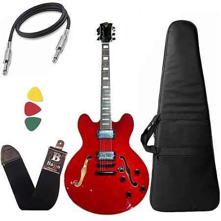 Kit Guitarra PHX Semi Acústica AC1 Vermelho Capa