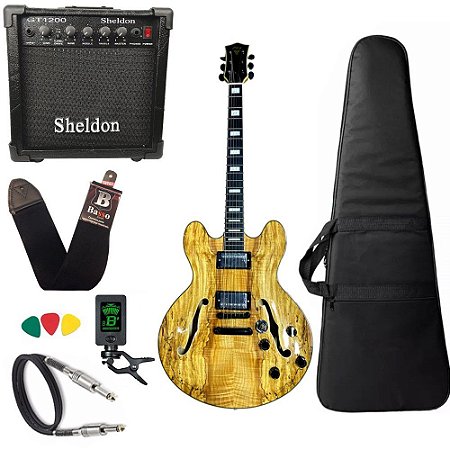 Kit Guitarra PHX Semi Acústica AC1 Natural Cubo Sheldon