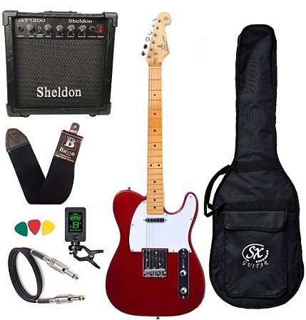 Kit Guitarra Sx Stl50 Telecaster Vintage vermelha + Cubo