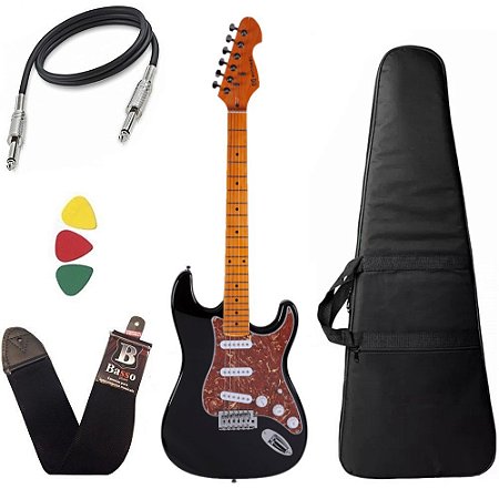 Guitarra Michael GM222N Black tortoise Strato Stonehenge Bag