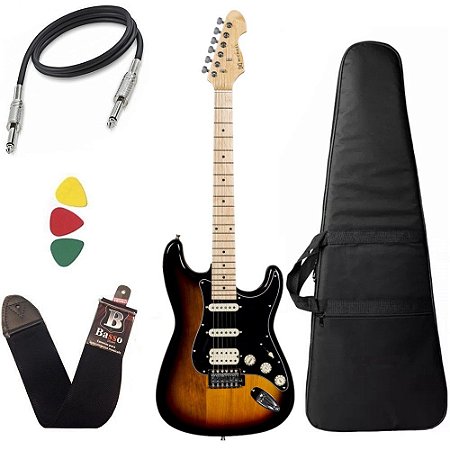 Guitarra Michael GM237N Sunburst Black Strato Power capa bag