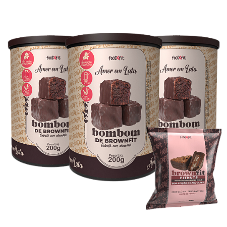 Combo - 3 Amor em Lata chocolate meio amargo zero + 1 Brownfit Fitnuts de brinde