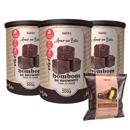 Combo - 3 Amor em Lata chocolate meio amargo zero + 1 Brownfit Energy de brinde