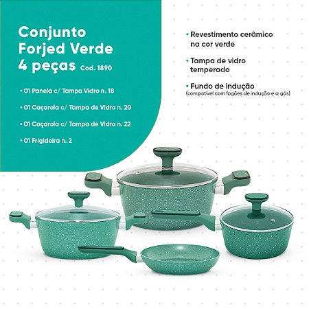 Jogo de Panelas Ceramica Verde 4 pçs indução - Eirilar