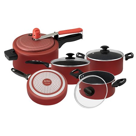 Conjunto Panelas Indução Bordô 5 pçs - Eirilar